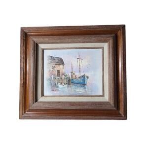 A. Simpson Original Oil Painting on Canvas Sail Boat Signed by Artist Framed